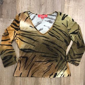 GABRIELLA MOLINARI Animal Print V-Neck Viscose Blend Top